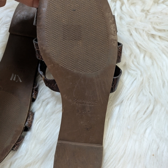 Zara Brown Animal Embossed Leather Slides - Picture 4 of 10